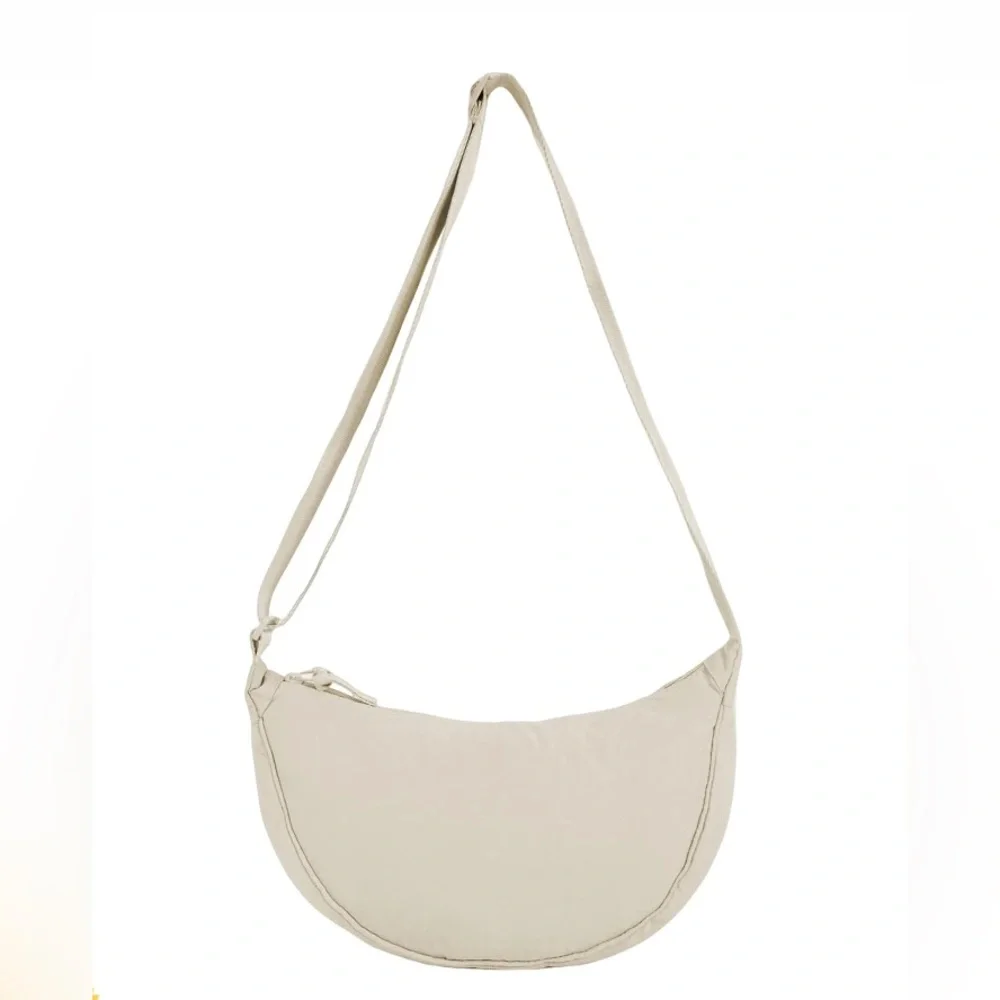 Beige Hobo Sling Crescent Crossbody Bag